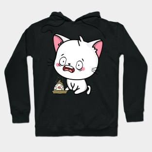 Funny white Cat steps on a dirty diaper Hoodie